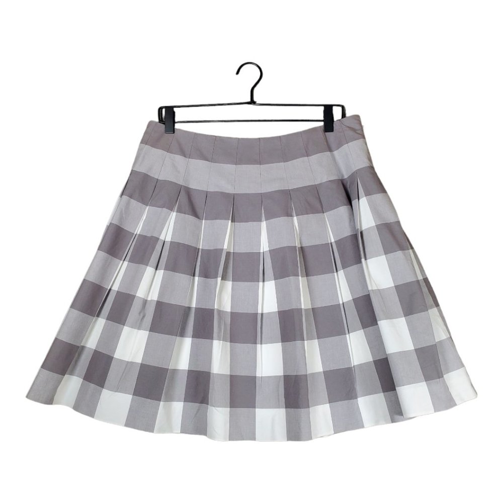 Liz Claiborne sz 14 Buffalo Plaid Pleated Skirt Gray White Fit and Flair